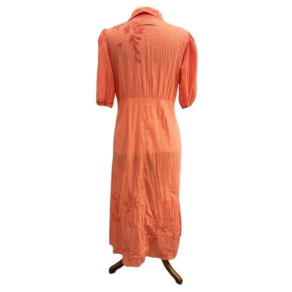 Johnny Was Orla Cotton Shirt Dress PeachPink Vintage Look XS Feminine Embroidery - Picture 13 of 13